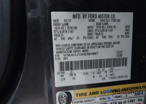 2017 Ford Expedition Xlt from USA, damaged, VIN 1FMJU1JT5HEA61667